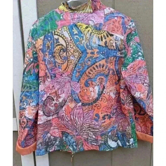 Vintage Keren Hart Floral Print Tapestry Womans Jacket Size Large Colorful Art - Picture 6 of 7